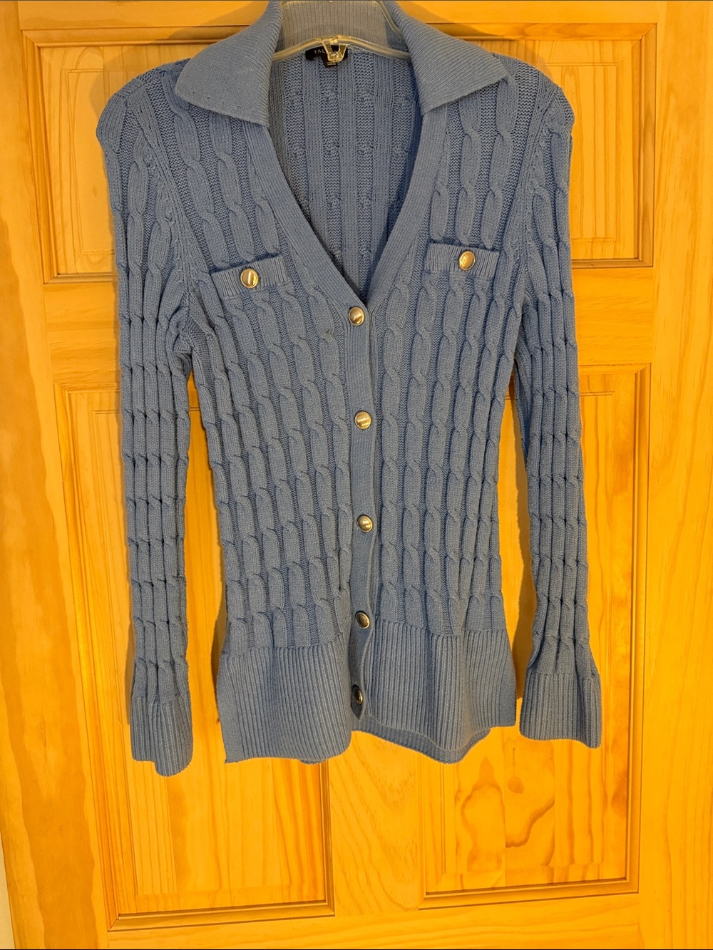 Talbots Light Blue Cable-Knit V-Neck Cardigan